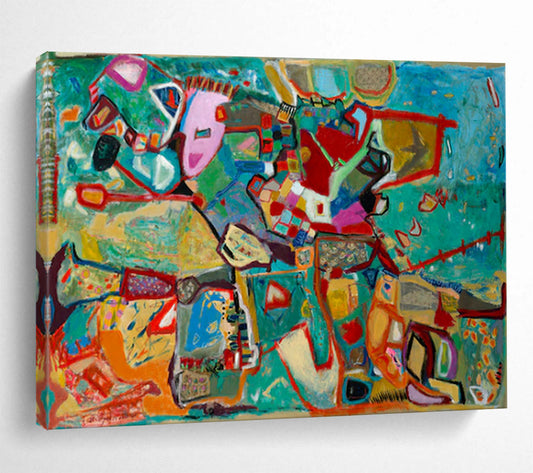 Abstract forms in blue - green with pops of pink and red CT1679