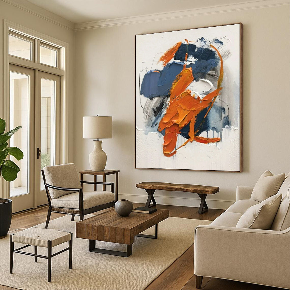 “Blue - Orange Textured Impasto”，Abstract Impasto Art CT0613