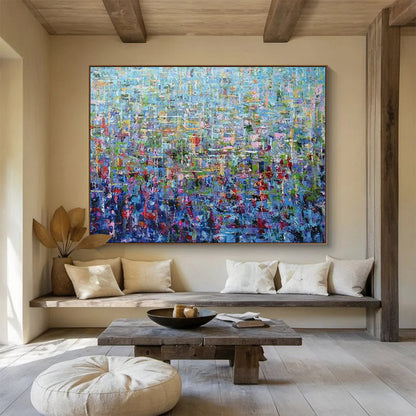 Blue - Toned Abstract Mosaic of Colors - Pointillist - Style Acrylic Art CT1796