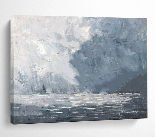 “Stormy Sea” - Shades of gray, white, blue; a dramatic, abstract stormy sea with choppy waves CT1550