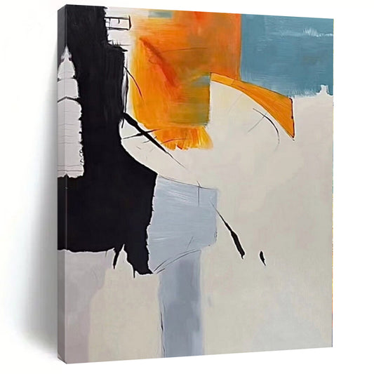 “Black - Orange - Blue Abstract Forms” Cubist - Inspired Acrylic Art CT0208