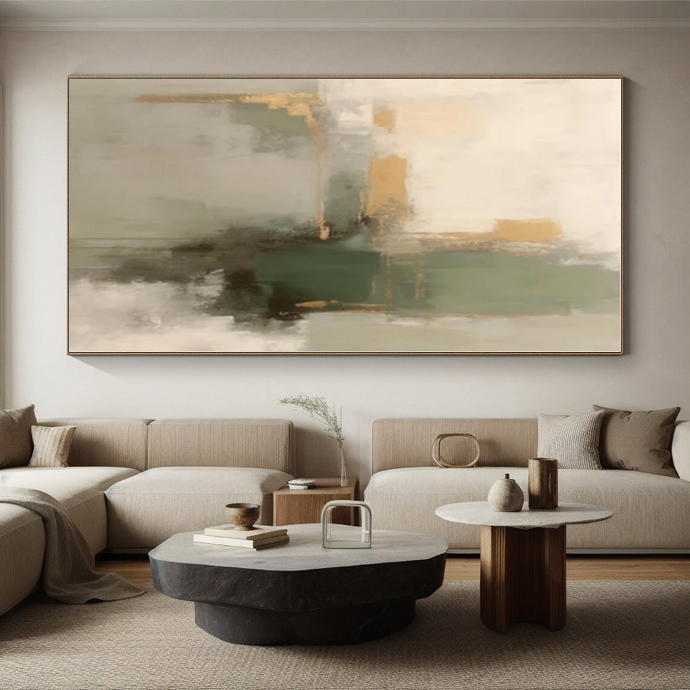 “Earthy Tones with Green and Gold”，Abstract Color - Blended Oil Painting CT0524