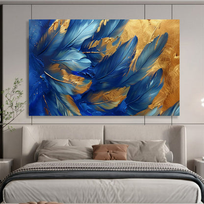 “Blue Feathers with Gold Accents” – Nature - Inspired Acrylic Painting CT1708
