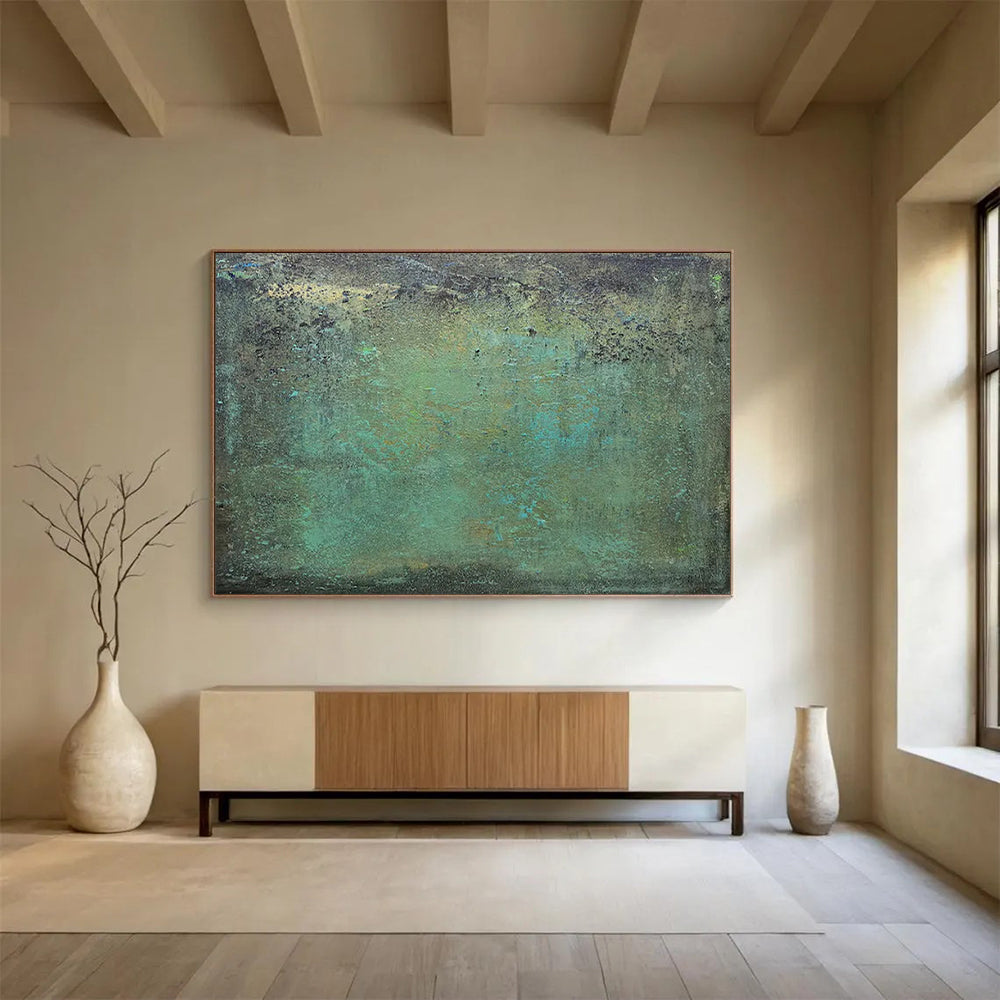 “Mossy Textures” - Greens, blues, earthy tones; textured, weathered abstract surface CT1518