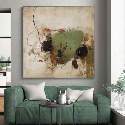 “Green - Black Swirling Abstract”，Abstract Expressionist Mixed - Media Art CT0569