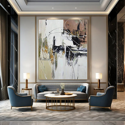 “Black - White - Gold Abstract Chaos” Expressionistic Acrylic Art CT0209