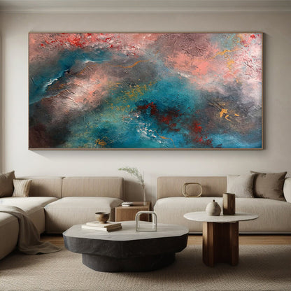 “Cosmic Blush” - Abstract Painting with Pink, Blue, Gray, Yellow, Red CT0053