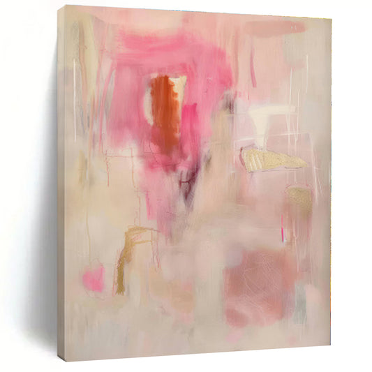 “Pink - Beige Abstract with Gold Accents” - Abstract Expressionist Art CT0441