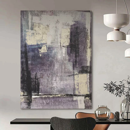 “Muted Purple Geometry” - Abstract Painting with Purple, Gray, White CT0106