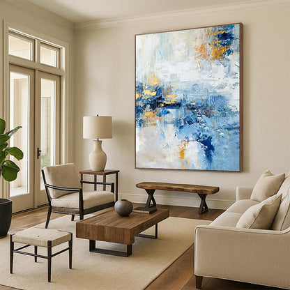 “Blue - Gold Abstract Composition”，Abstract Expressionist Art CT0643
