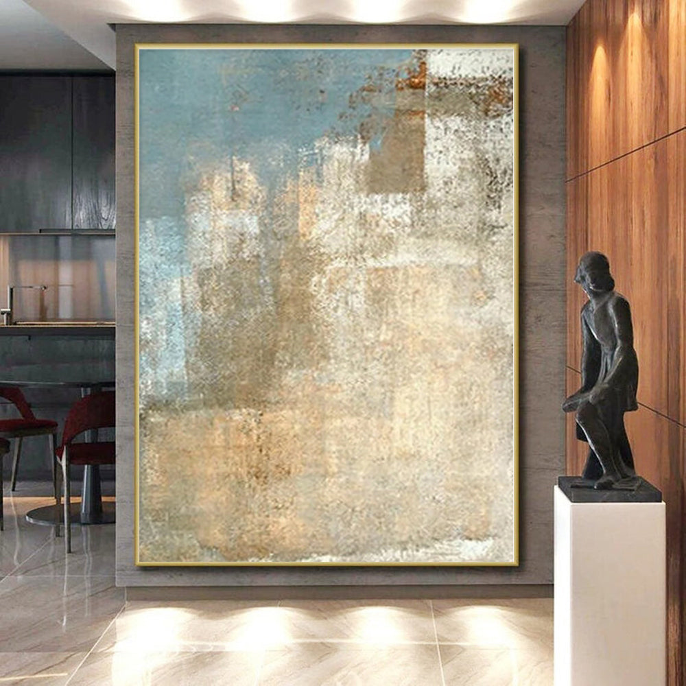 “Blue - Beige Textured Abstract”，Vintage - Inspired Abstract Oil Painting CT0568