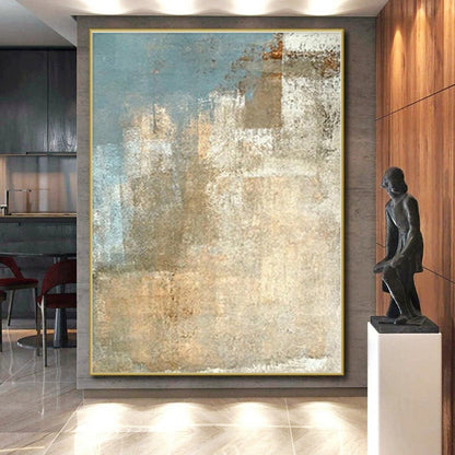 “Blue - Beige Textured Abstract”，Vintage - Inspired Abstract Oil Painting CT0568