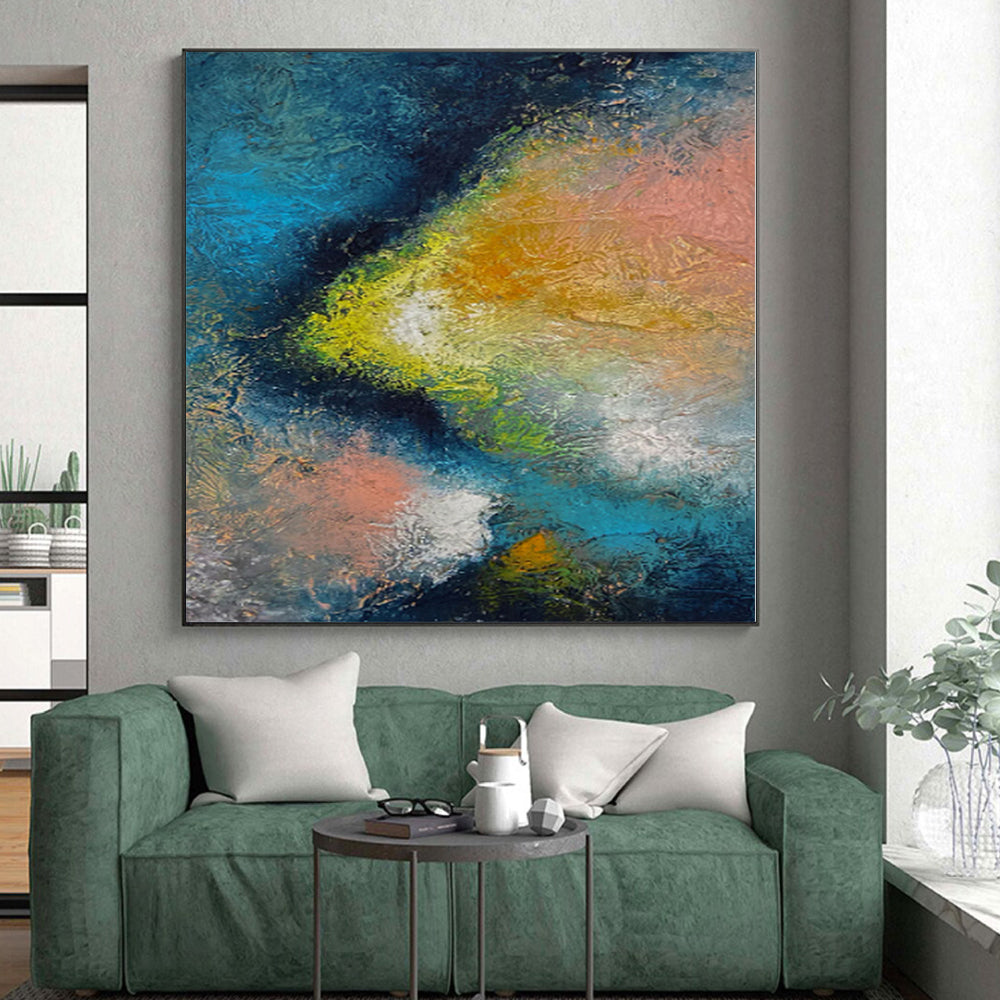 “Cosmic Textures” - Abstract Work with Blue, Green, Yellow, Pink, White CT0057