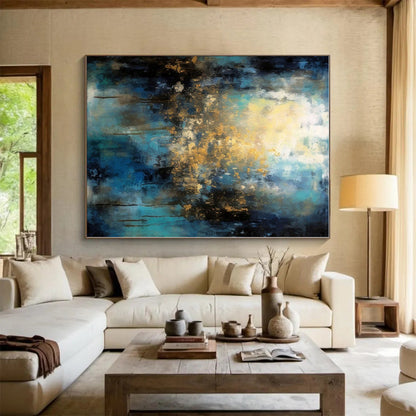 “Blue - Gold Abstract Light” - Abstract Landscape Art CT0451