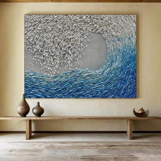 “Hand - painted Silver and Blue Wave” - Textured wave with silver and blue CT1654