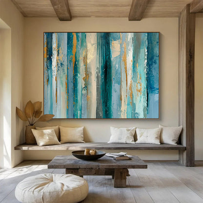 “Blue - Gold Vertical Rhythms” – Abstract Acrylic Painting CT1715