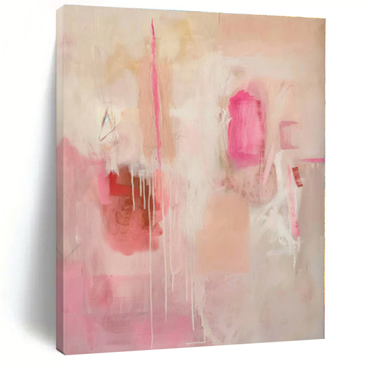 “Pink - Beige Abstract Drizzle” - Abstract Expressionist Art CT0440