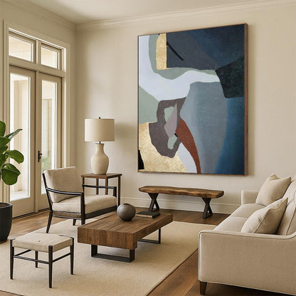 “Geometric Shapes with Gold Accents”，Geometric Abstract Painting CT0371