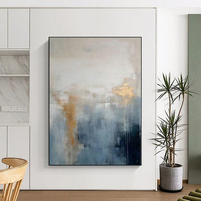 “Blue - Gray - Gold Abstract Mist” Abstract Acrylic Art CT0250