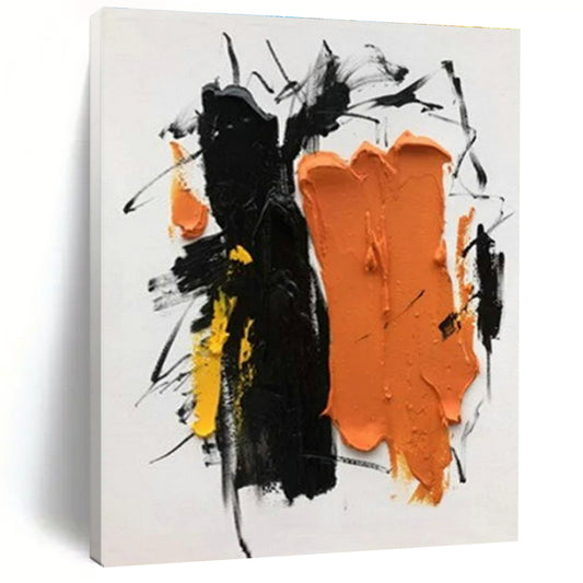 “Black - Orange - Yellow Dynamic Strokes”，Abstract Expressionist Art CT0607