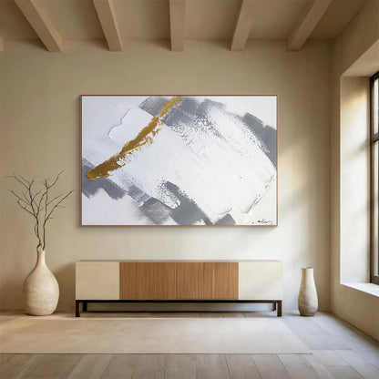 “Gilded Crossover” - White, gray, gold; thick gold streak across textured gray - white CT1568