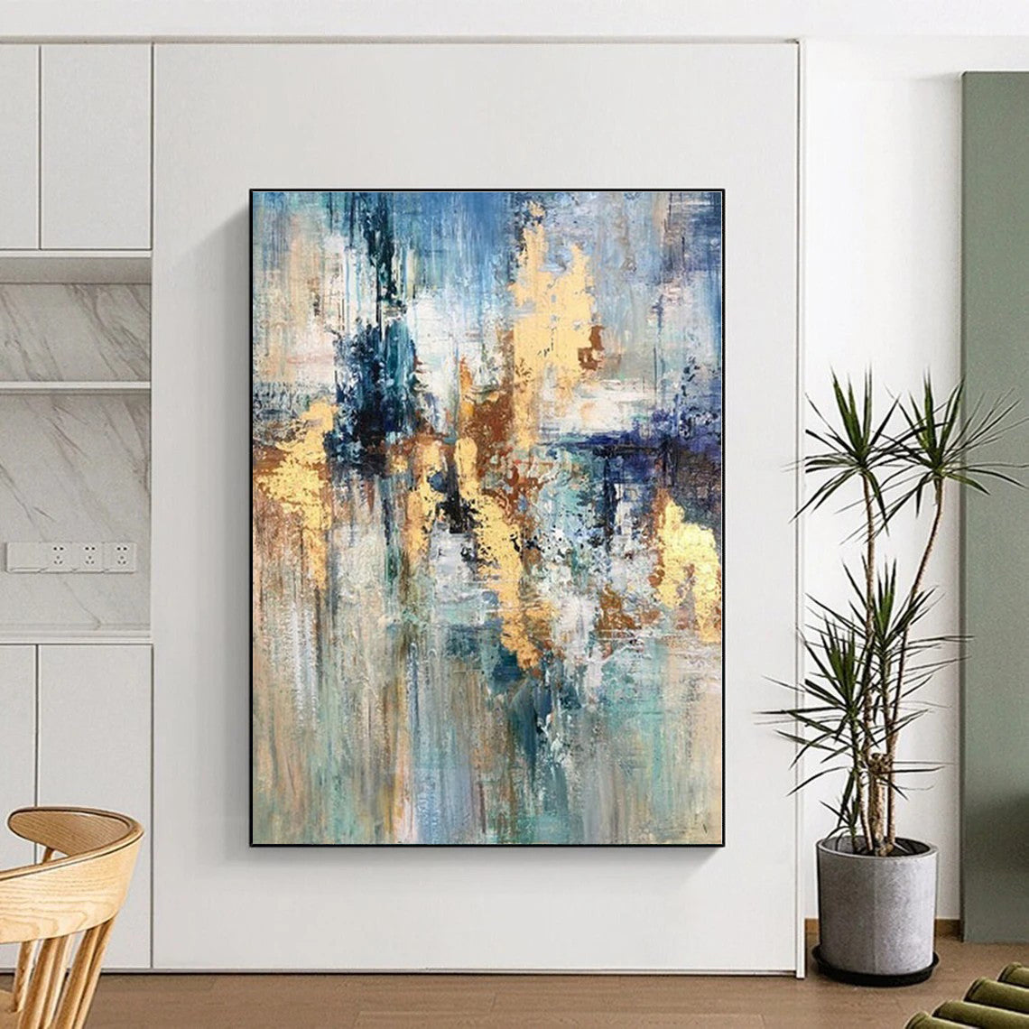 “Blue - Gold Abstract Fusion” - Abstract Expressionist Art CT0414