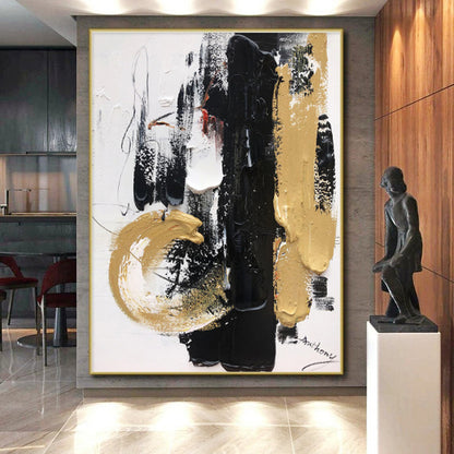 “Black - Gold - White Abstract” - Abstract Expressionist Art CT0509