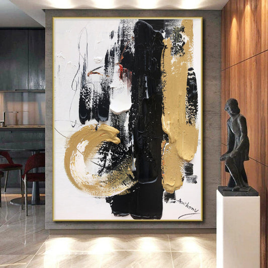 “Black - Gold - White Abstract” - Abstract Expressionist Art CT0509