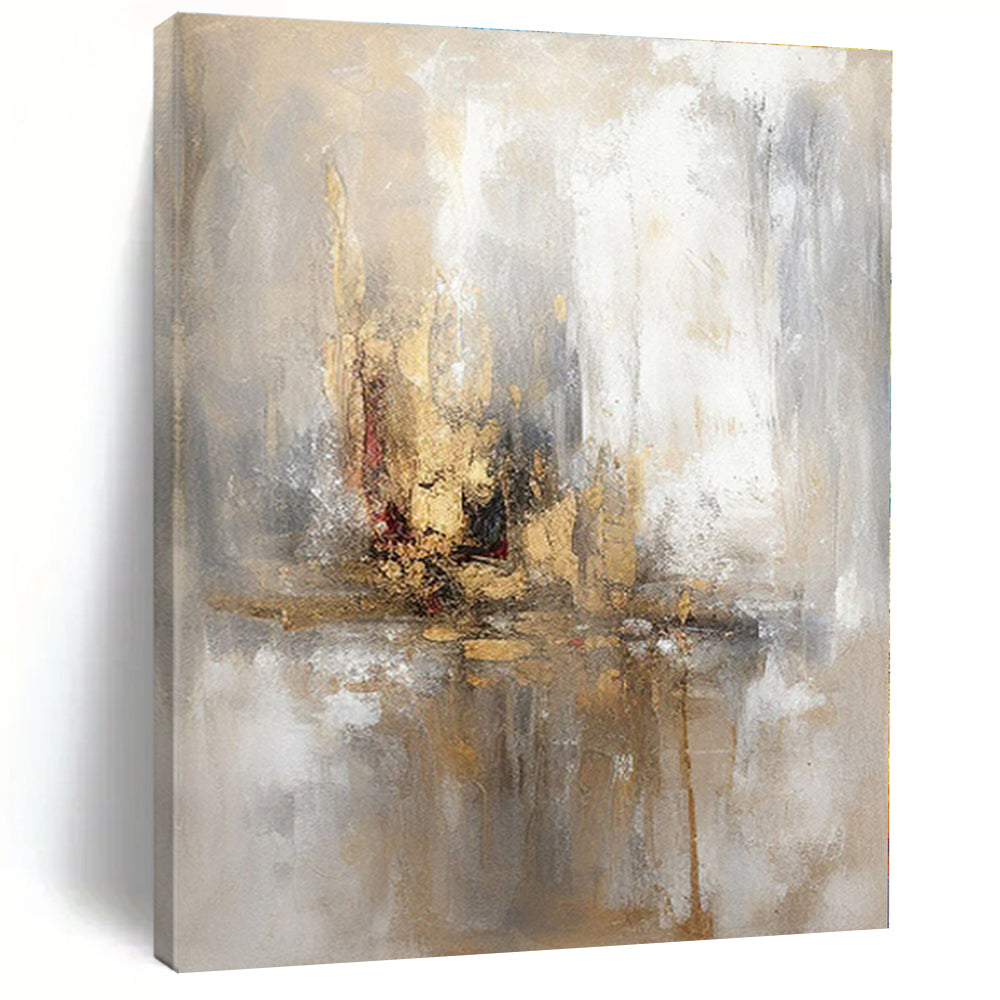 “Gold - White Abstract Cityscape”，Dreamy Abstract Oil Painting CT0570