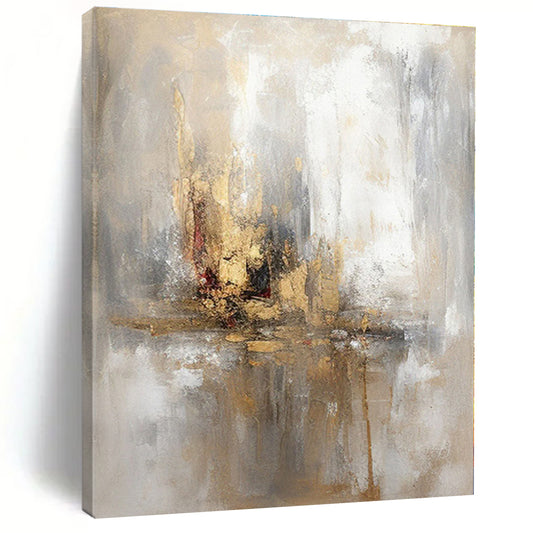 “Gold - White Abstract Cityscape”，Dreamy Abstract Oil Painting CT0570