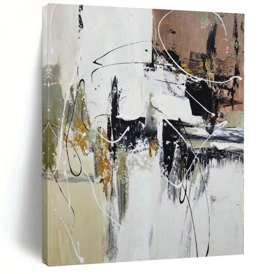 “Black - White - Gold Abstract Chaos” Expressionistic Acrylic Art CT0209