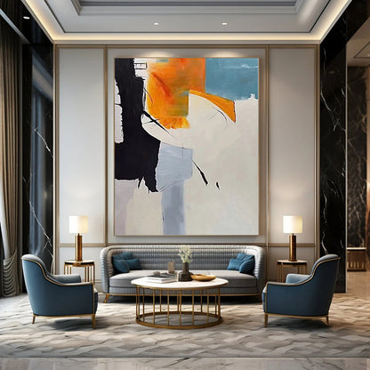 “Black - Orange - Blue Abstract Forms” Cubist - Inspired Acrylic Art CT0208