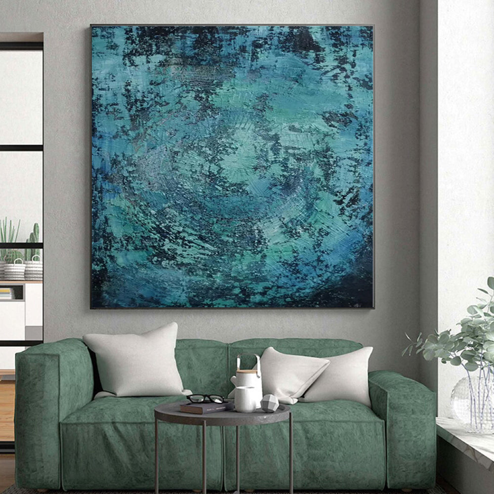 “Teal - Black Textured Abstraction” - Abstract Expressionist Art CT0464