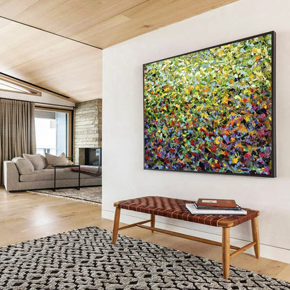 Vibrant Greenery with Colorful Flecks - Impressionistic Acrylic Landscape CT1797