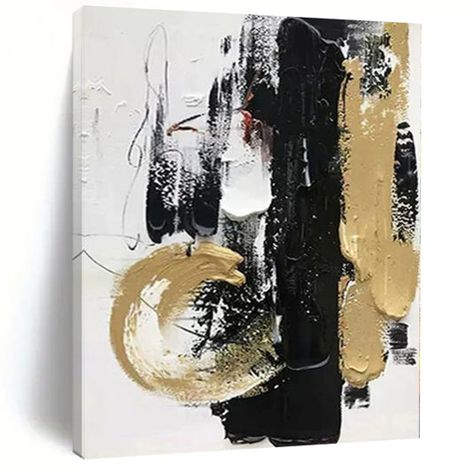 “Dynamic Black - Gold Strokes” Abstract Acrylic Art CT0278