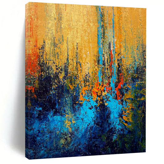 “Sunset Cityscape Abstraction” - Abstract Work with Yellow, Blue, Red, Green CT0027