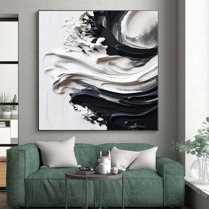 “Black - White Swirl Textures” Impasto Acrylic Art CT0241