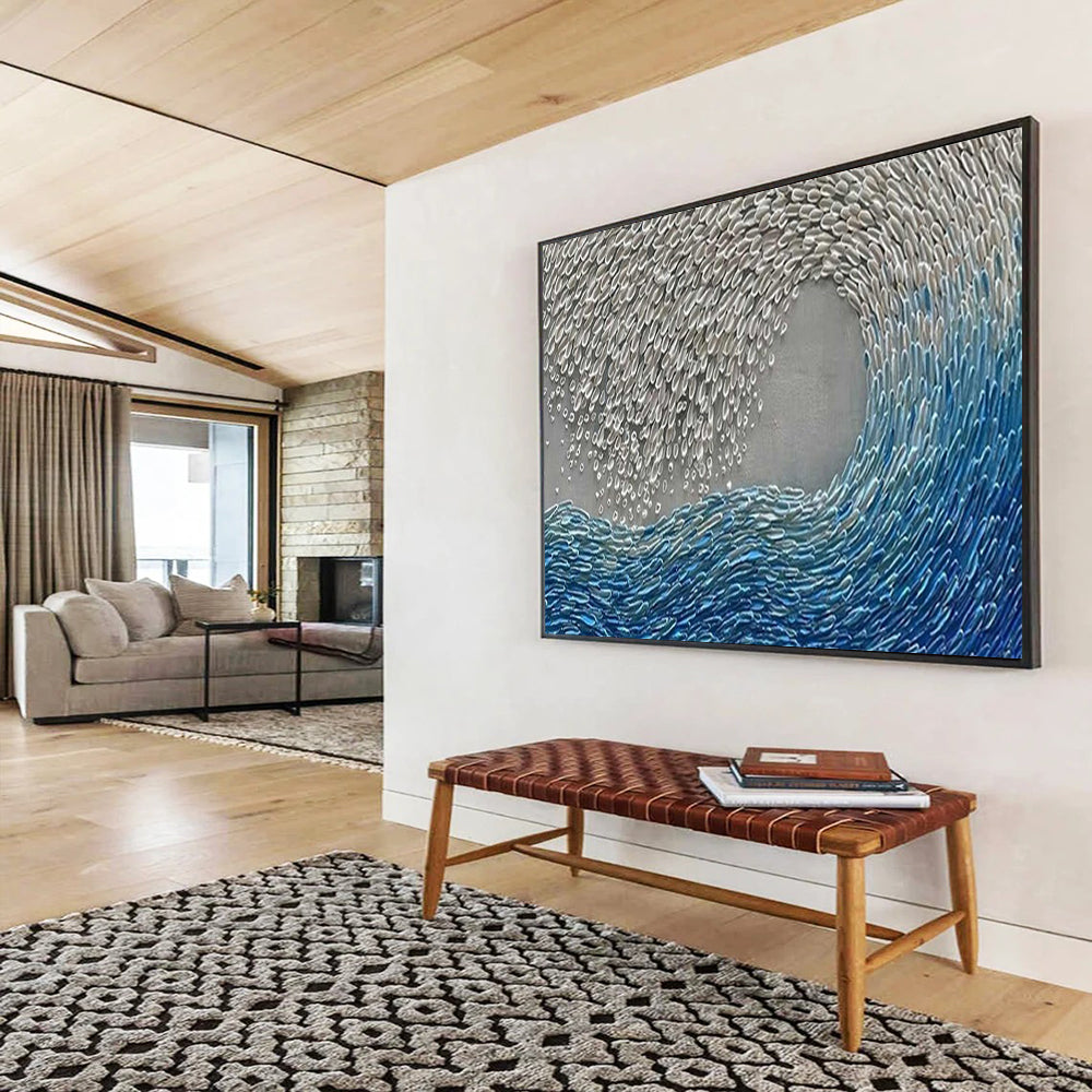 “Hand - painted Silver and Blue Wave” - Textured wave with silver and blue CT1654