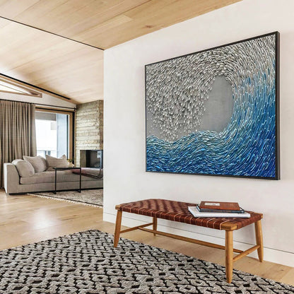 “Hand - painted Silver and Blue Wave” - Textured wave with silver and blue CT1654