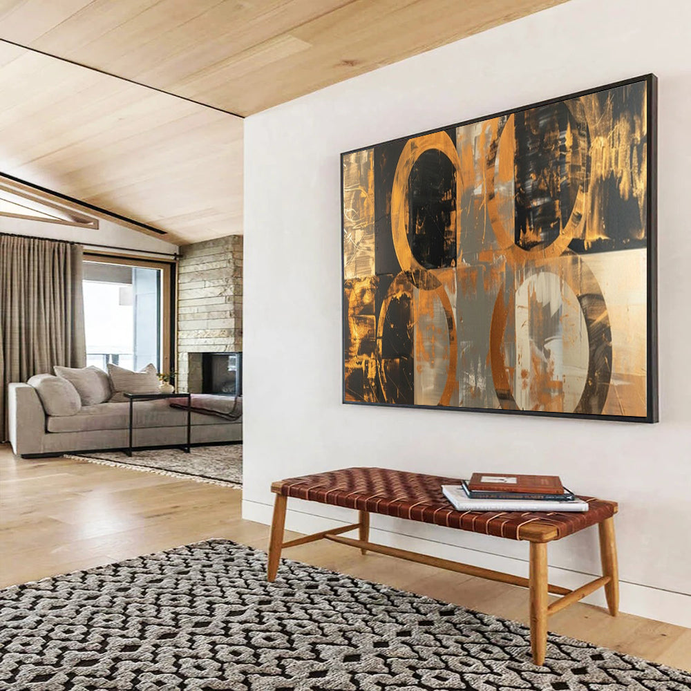 “Gold - Black Circular Echoes” – Abstract Acrylic Painting CT1716