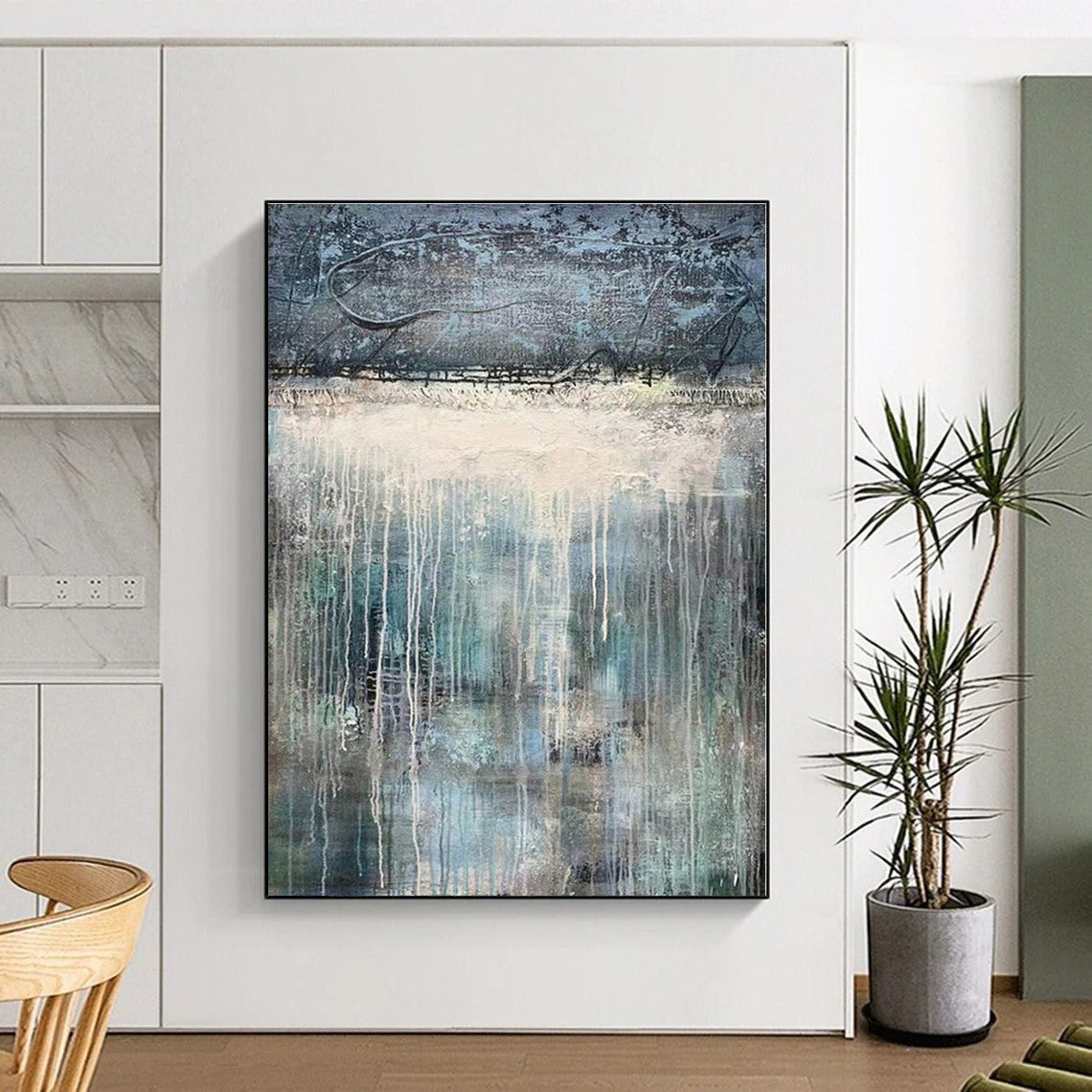 “Gray - Blue Dripping Abstraction” - Abstract Landscape Art CT0467