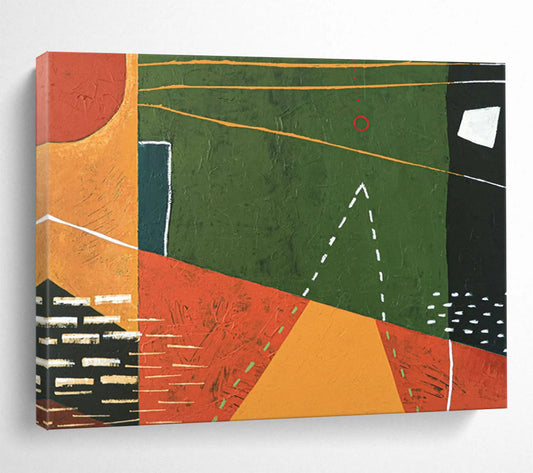 “Geometric Play in Green, Orange, and Black” - Modernist Acrylic Composition CT1808