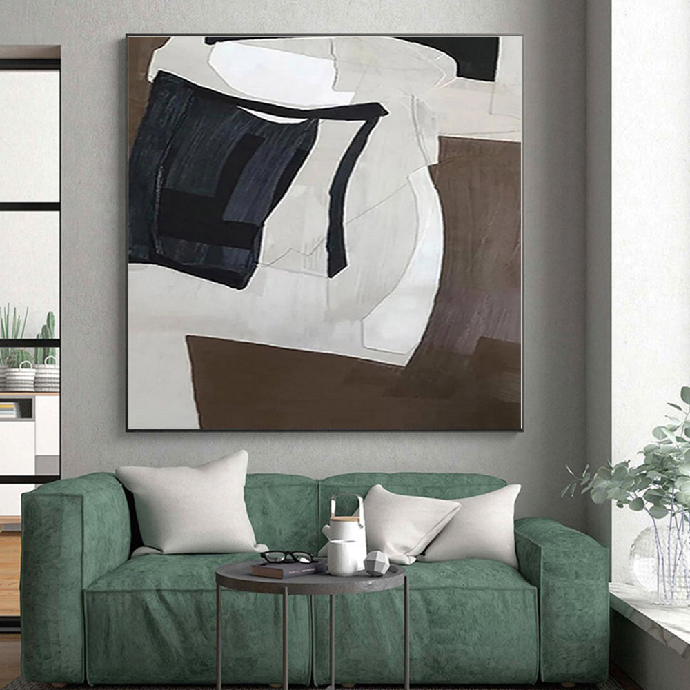 “Monochrome Geometric Forms”，Abstract Cubist - Inspired Acrylic Art CT0557