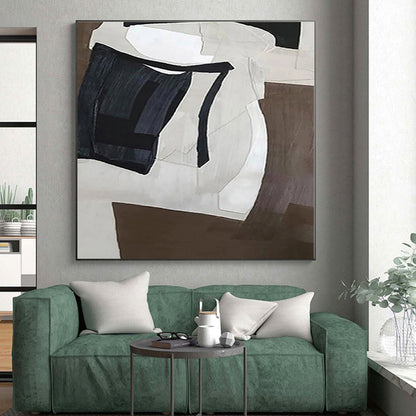 “Monochrome Geometric Forms”，Abstract Cubist - Inspired Acrylic Art CT0557