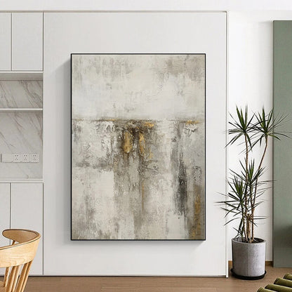 “Textured Grey with Gold Streaks”，Minimalist Textured Painting CT0356