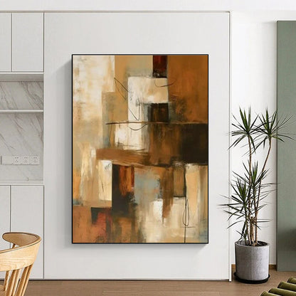 “Brown - Beige Geometric Overlaps”，Constructivist Abstract Art CT0600