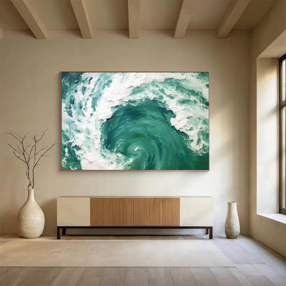 “Hand - painted Sea Vortex” - 3D - textured sea swirl in turquoise and white CT1645