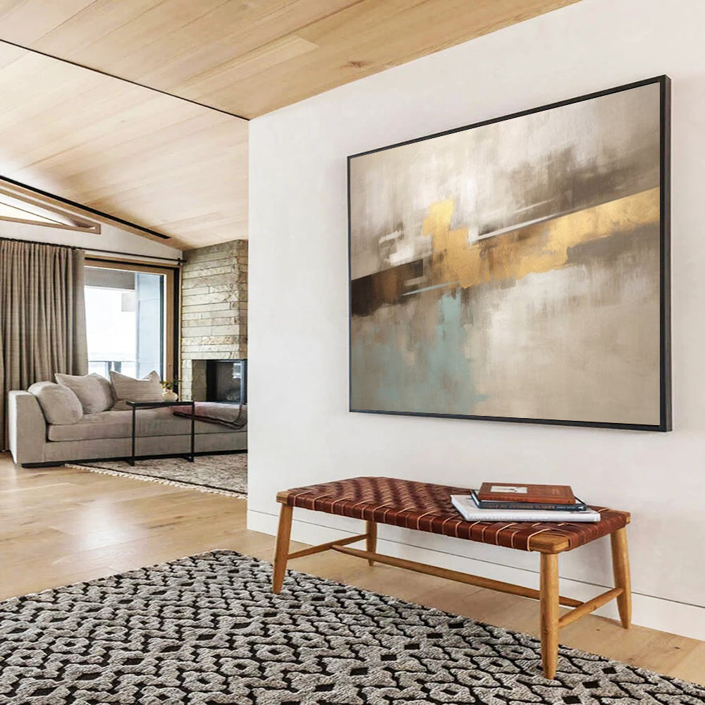 “Neutral Tones with Gold Accent” – Abstract Minimalist Acrylic Painting CT1714
