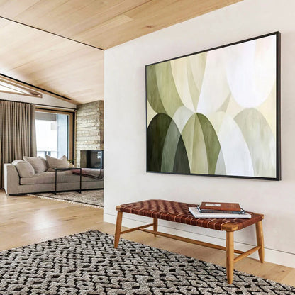 “Green Arc Harmony” – Shades of green, white in overlapping, curved geometric forms CT1700