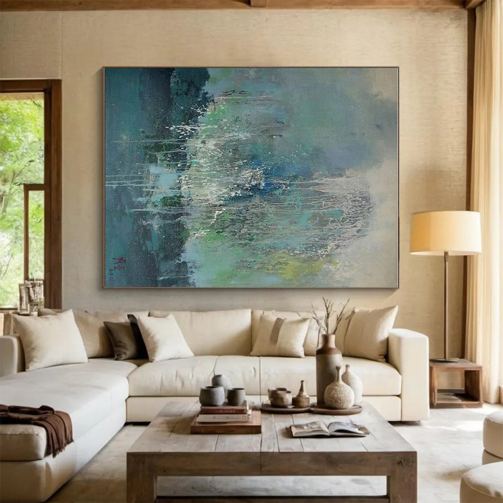“Blue - Green Dripping Abstract”，Abstract Expressionist Art CT0638